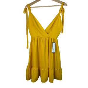 NWT Goodnight Macaroon Women's S Yellow Tie Strap Mini Sundress‎ *